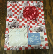 Vintage gift wrap set with bow and card puppies dog print on wrapping pa... - $365.13 MXN