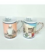 2 Danbury Mint Comical Cat Peek A Boo &amp; Got Food Coffee Cup Mug Gary Pat... - £25.62 GBP