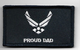 PROUD AIR FORCE DAD 2 X 3  EMBROIDERED UNIFORM SHIRT BLACK PATCH HOOK LOOP - £23.17 GBP
