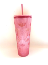 Starbucks  Pink Venti Cold Cup With Straw Fall 2023 Shimmer Swirl Pattern Siren - $22.00