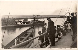 Mackinac Island Michigan Arrive at Dock People Lowering Small Boats Postcard Z13 - £11.98 GBP