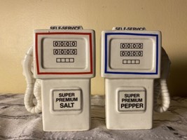 Vintage Red White &amp; Blue Service Station Gas Pump Salt Pepper Shaker Set... - $27.95