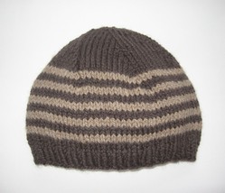 wool - alpaca beanie with beige stripes man&#39;s winter, unisex winter hat - $25.40+