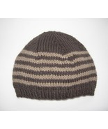 wool - alpaca beanie with beige stripes man&#39;s winter, unisex winter hat - £19.17 GBP+