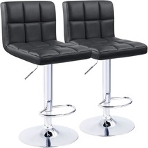 Modern Sq\. Counter Height Barstool 22&quot; To 33&quot; Pu Leather Swivel Adjustable - £89.04 GBP
