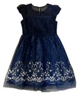 Jona Michelle Party Dress Girls Size 12 Navy Blue Sparkly Cap Sleeve Hol... - $33.66