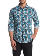NWT ROBERT GRAHAM shirt LG blue contrast cuffs abstract design men&#39;s - $164.03 CAD