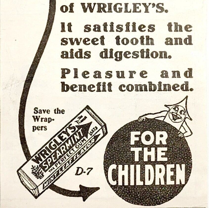 Primary image for 1923 Wrigley's Chewing Gum Advertisement For the Child Ephemera Candy 4 x 2.25"