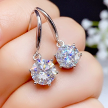 2 TCW Round Cut White Moissanite Drop &amp; Dangle Earring In 14k White Gold... - $107.99