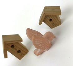 Vintage Bird Houses Lot of 2 Collectible Wood Minis with small clay bird - £9.45 GBP