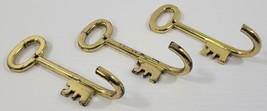 *B30) Unique Set of 3 Shiny Brass Plated Skeleton Key Wall Hooks Coat Ke... - $14.84
