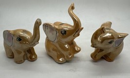 Vintage 1950s Peach Luster Ware Hand Painted Lucky 3 Baby Elephant Set Figurines - £19.66 GBP
