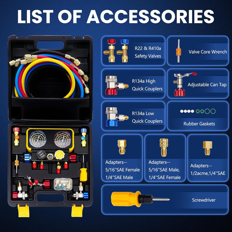 Automotive AC Gauges Set with Hoses,4 Way HVAC Manifold Gauge Set Compatible wit Item image 2