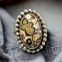 Vintage Size 9 Sterling Silver Leopard Skin Jasper Ring handmade From Africa - £73.09 GBP