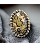 Vintage Size 9 Sterling Silver Leopard Skin Jasper Ring handmade From Af... - £74.63 GBP