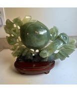 12&quot; Rare Natural Green Xiu Jade Jadeite Carved Fruit Shou Wealth Statue - £293.08 GBP