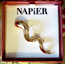 NIB Abstract Serpent Pin Great Gift NAPiER Snake Figural Brooch Bold Gold - $19.75