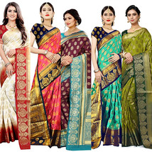 Women Indian banarsi Art Silk Saree &amp; unstitched Blouse Wedding festival Party - £34.51 GBP