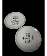 Z GALLERIE Set Of 2 Funny Anti DIET Dieting Dessert Snack Black White Pl... - €12,87 EUR