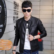 Men&#39;s Fashion Casual Stand Collar Zipper Fleece Leather Jacket - $42.65+