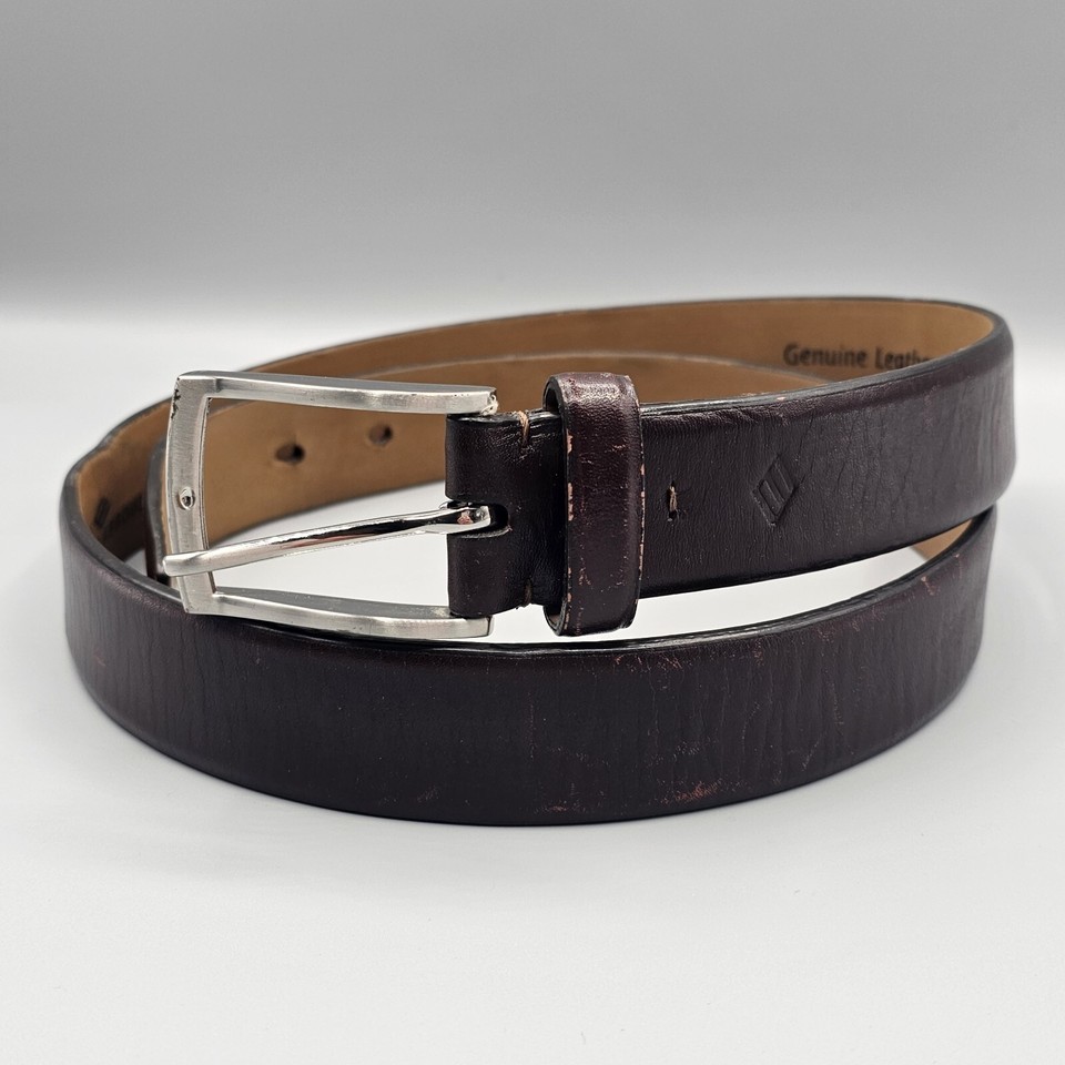 Joseph Abboud Mens Belt Size 36 Brown Genuine Leather Silver Tone Buckle - $14.99