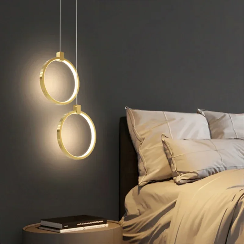 Modern LED Pendant Lights Bedside Decor Lamps Gold Round Hanging Fixtures - $17.17+