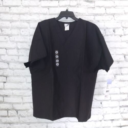 White Swan Fundamentals Scrub Top Unisex XL Black Pocket Short Sleeve V ... - $11.99