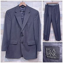 Jos A Bank Wool Suit Solid Gray 2 Button Mens 38R Jacket 32R Pleated Front Pants - £81.43 GBP