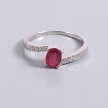 925 Silver Ruby Engagement Ring 5x7 mm oval Ruby Band 1.1 Ct Ruby Promis... - £32.00 GBP