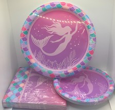 Mermaid Decoration Party Pack Set (3) Purple Plates Napkins - £7.85 GBP