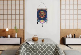 Tibetan Buddhist Ashtamangala Wall Art Hanging Tassels Tapestry, 25&quot;X16&quot;, Blue - $24.00