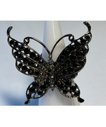 Jewelry Ring Black Silver tone Butterfly Black Rhinestone Clear Body Siz... - £13.43 GBP