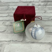Christmas House Snowman &amp; Holly Berry Hand Painted Glass Ornament In Velvet Box - £8.94 GBP