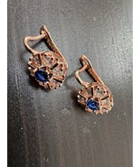 585 14K RG Rose Gold Stamped Natural Zircon Blue Flower Stud Earrings - $40.50