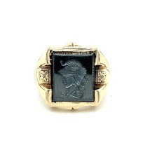 Hematite Roman Soldier Intaglio Ring REAL Solid 10k Yellow Gold 9.7g Size 8.75 - £604.64 GBP