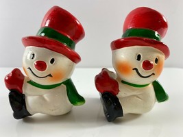 Vintage Lot of 2 RUSS 2520 Snowman Top Hat Taper 3 in Candle Holders - £27.68 GBP
