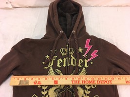 Womens Fender Guitars Dark Brown Full Zipper Small Faux Fur Lined Hoodie... - $14.62