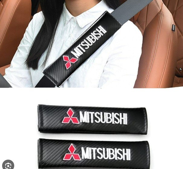 Mitsubishi Embroidered Logo Carbon Fiber Car Seat Belt Cover Seatbelt Pad 2pcs - $14.99