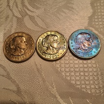 1979, 80-D &amp; 99-D Susan B Anthony Red, White &amp; Blue Toned Dollars - $25.00