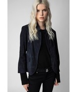 Zadig &amp; Voltaire Verys Daim Crinkle Suede Leather Jacket Black $748, Sz ... - €169,54 EUR