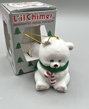 Ornament Christmas Chimers Caring Critter Baby Polar Bear Candy Cane Bell Bisque - £8.81 GBP