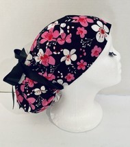 Pink/White Floral Women Ponytail Scrub Hat, Surgical Cap, OR Hat, Medica... - $14.85