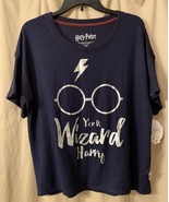 Harry Potter “Y’er a Wizard Harry” Women’s Blue Shirt Pajama Top Size Me... - $7.51