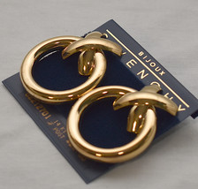 Vintage Givenchy Bijoux Paris Large Gold Criss Cross Earrings Pierced 1.75&quot; NOS - £28.37 GBP