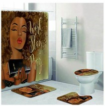Work Slay Pray Black Woman Bathroom Shower Curtain Toilet Seat Cover Rug Set - £47.44 GBP