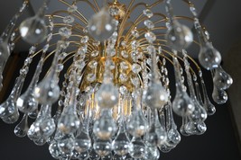 Venini 1970s Italian Waterfall Gilt Brass Crystal Chandelier Pendant Hal... - $6,406.11 MXN