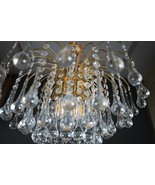 Venini 1970s Italian Waterfall Gilt Brass Crystal Chandelier Pendant Hal... - $346.50