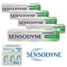 Sensodyne Toothpaste Fresh Mint  for Sensitive Teeth 100g x 5 Free 3x Toothbrush - £47.49 GBP