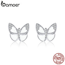 Silver 925 Jewelry White Enamel Butterfly Stud Earrings for Women 925 Silver Pin - £17.86 GBP