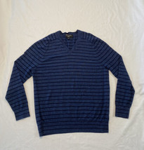 Banana Republic Italian Merino Yarn Sweater V Neck Blue Stripes Mens XL  - $14.52